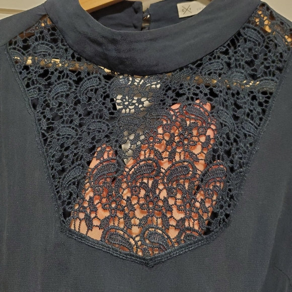 Aritzia Gentle fawn small blouse high neck bell sleeve Top flowy teal lace shirt - Picture 9 of 16